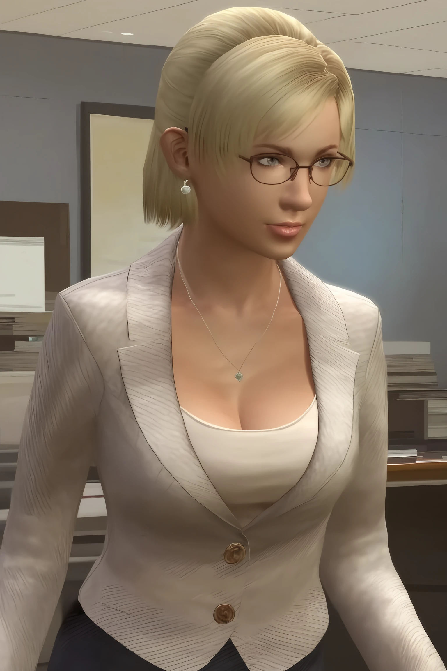 (Masterpiece:1.2), (best quality:1.2), intricate details, ultra detailed, 1girl, solo, JessicaMcCarney, blonde hair, short hair, breasts, (female fully naked:1.6), bedroom, (looking at viewer:1.6), collar