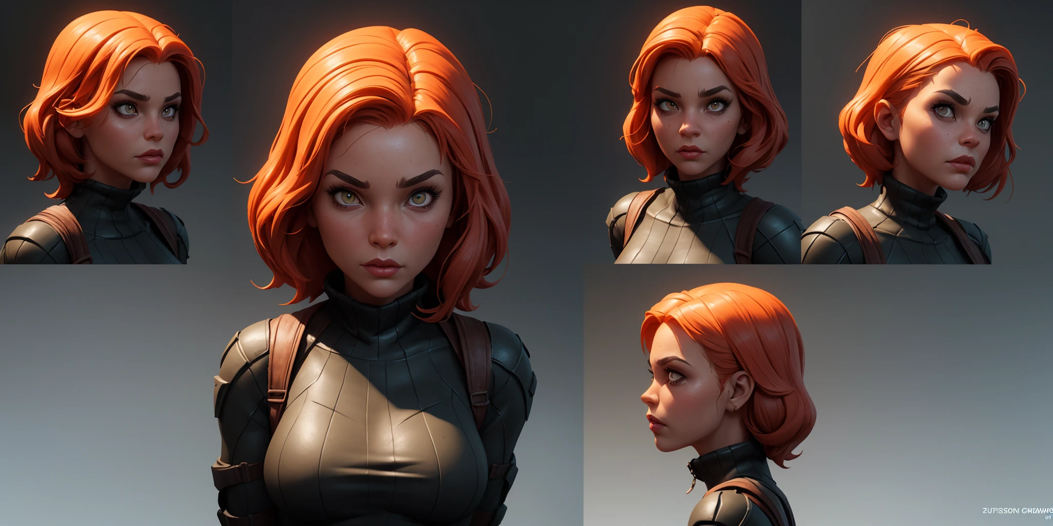 1girl,(zbrush:1.1),three perspectives,view,ZBrush solo,((supercilious look:1.1)),(upper_body:1.2),skin texture:1.2,UE5,high quality,(HDR),highres,character design,cg design,rendering,a normal face,the bright light,grey background,light and shadow effects,(simple background:1.1),<lora:zbrush-Modeling-000014:0.4>,