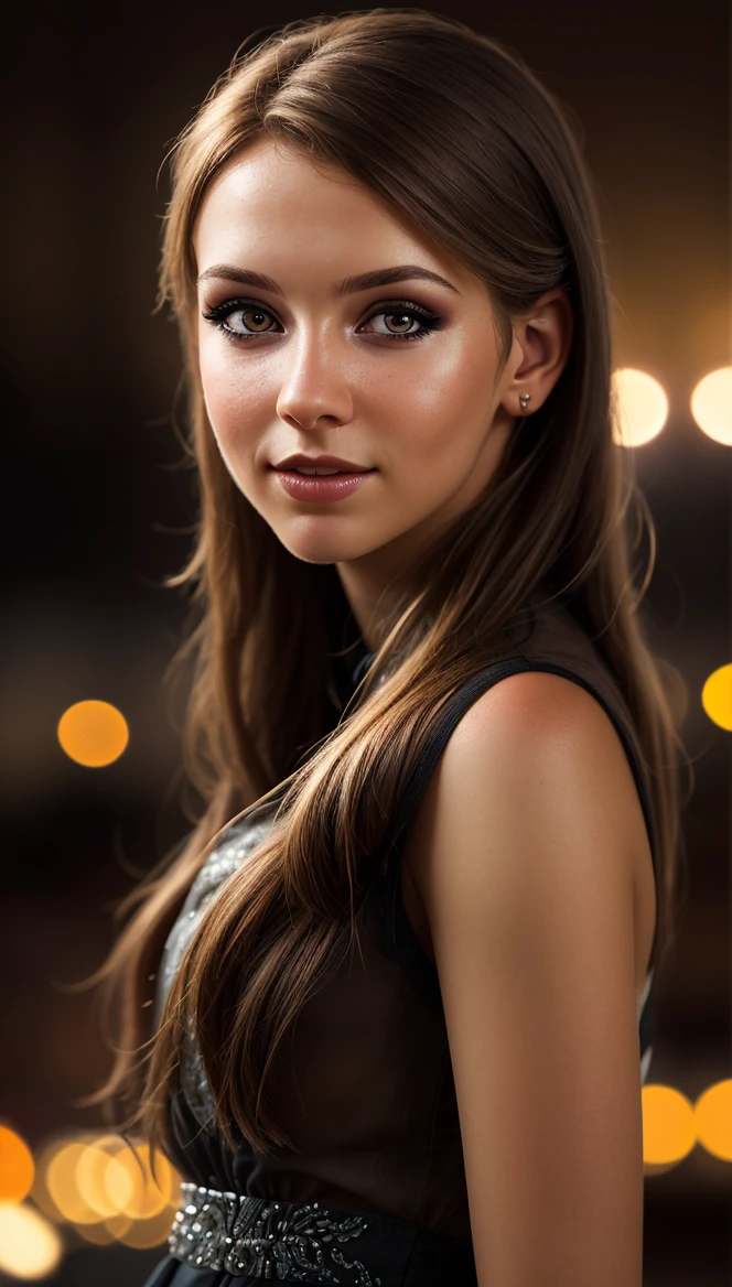 HyperSmoke, award winning portrait photo of an young norwegian woman, fair skin, bokeh, backlit, (brown color in detail:1.1), elegant atmosphere, realistic, intricate details, true skin tone, dark backround <lora:lowkey_v1.1:1>