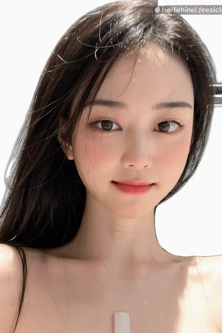 (masterpiece, top quality, best quality, (close-up photograph: 2), ((1girl)), korean, fair skin, (extremely detailed face), ((looking at viewer)), ((((ultra-detailed eyes and pupils)))),((((ultra-detailed lips)))) cheekbone, plump cheeks, ((bare pectorals)), ((bare chest)), ((tube dress)), bare head, ((bare shoulders)), symmetrical frame, (((strapless))), ((closed lips)), (((smile))), ((symmetrical pose)), (symmetrical face: 1.6), 35mm, ((((minimal plain white background)))), ((no lighting)), long hair, no watermark, ((medium hair)), <lora:zuogongzi:0.7>