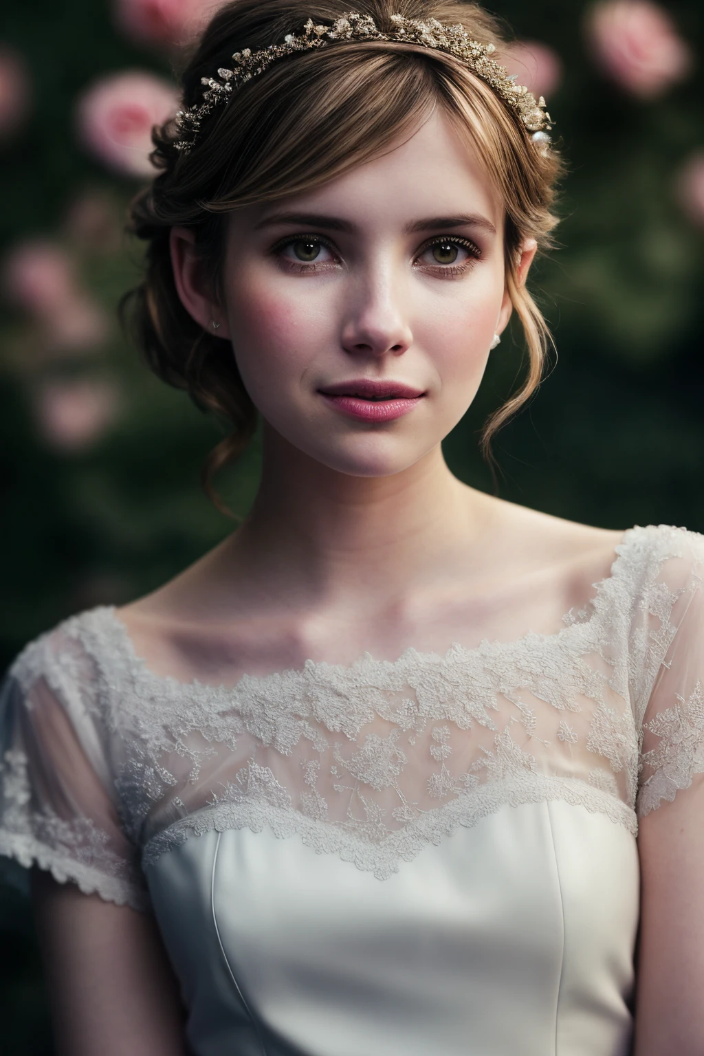 EmmaR_SoloTI_v1,PA7_Portrait-MCU, a woman, perfect hair, (A whimsical dress in a soft, romantic fabric, adorned with delicate floral embroidery and fluttering ruffles, capturing the essence of a yearning maiden:1.1), ((In a serene garden, bathed in the soft glow of moonlight and filled with the fragrance of blooming roses, the lovesick maiden stands, her eyes filled with sorrow, gazing at the starry sky:1.2)), (seductive), photorealistic, masterpiece, high quality, artistic, unique, award winning photograph, professional, 8k, RAW photo, best quality,flattering, (cinematic:1.3) shallow DOF, depth of field,sharp focus, <lora:add_detail:0.6>,<lora:LowRa:0.6>,