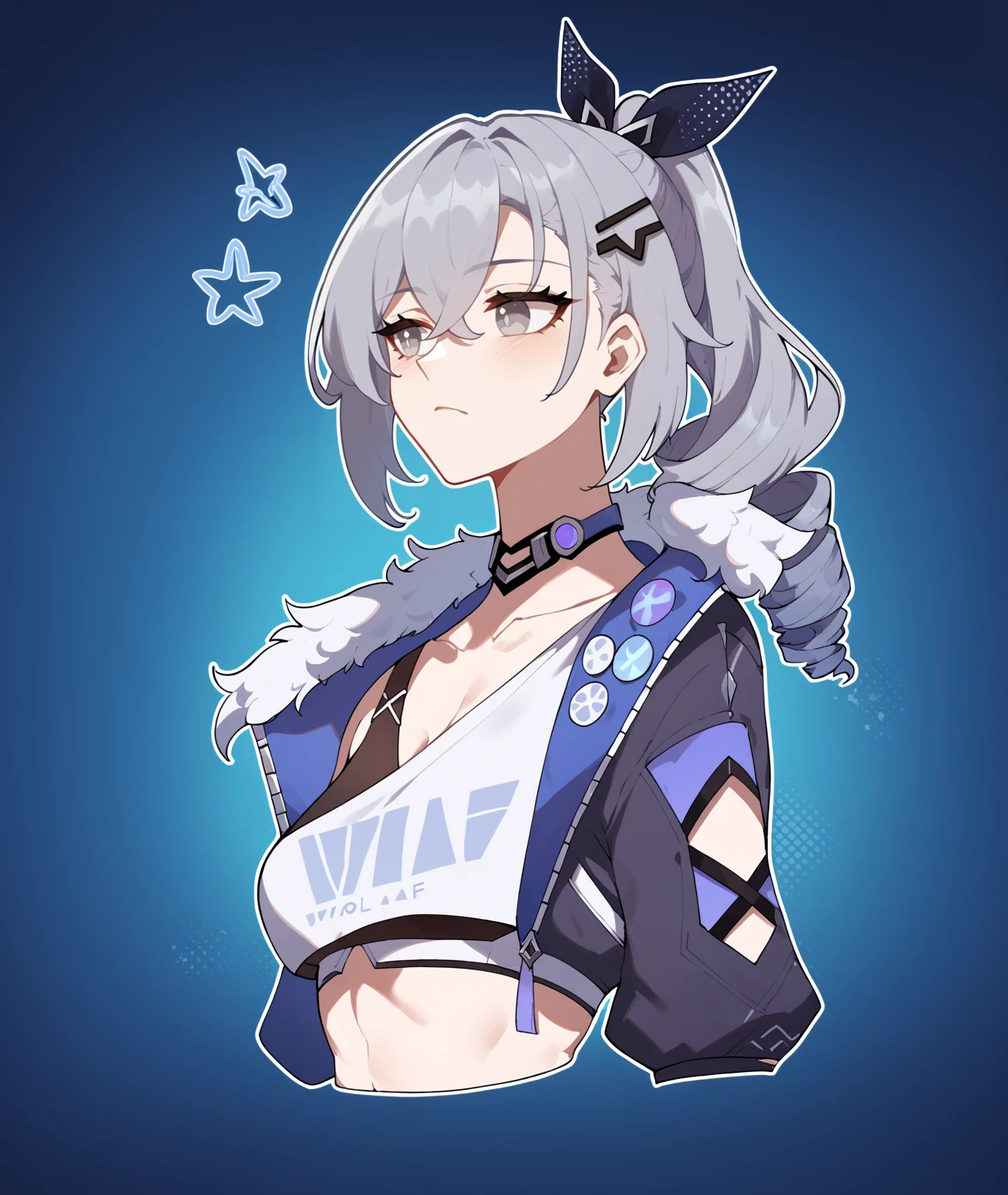 score_9, score_8_up, score_7_up, score_6_up, silver wolf \(honkai: star rail\), 1girl, crop top, drill hair, grey eyes, grey hair, light blush, long hair,
<lora:NyantchaV1:1>, outline, <lora:SilverWolfV1:1>