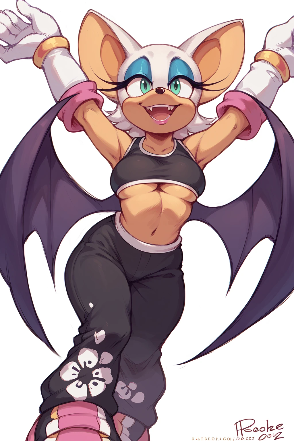 score_9, score_8_up, score_7_up,score_6_up,score_5_up, source_furry,front view, happy, smiling, stretching, armpit, underboob,
riders rouge, sportsbra, (bottomless:1.3), bat wings, elbow gloves, white gloves, 
<lyco:Riders_Rouge_XL:1>