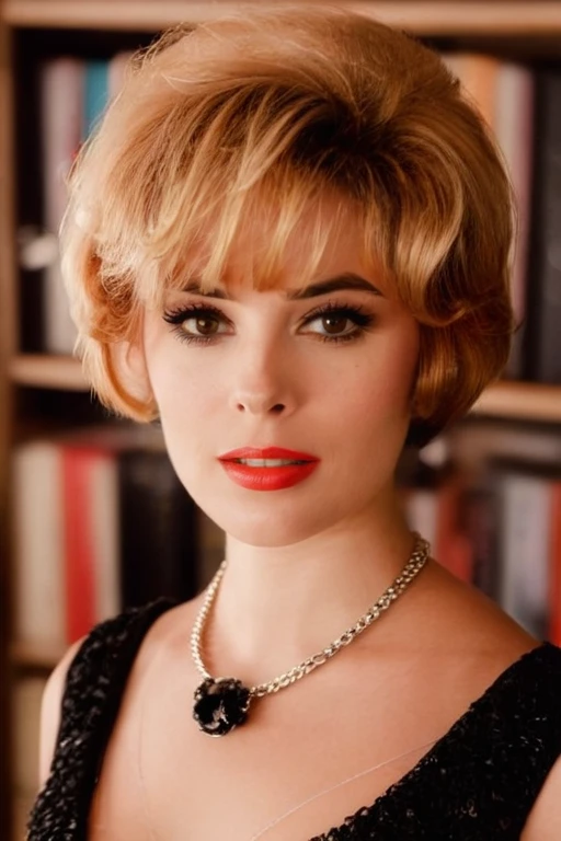 analog film photo ((light theme)), <lora:[UK]_-_Jill_St_John_XL:1> mt-jillstjohn, solo, (looking at viewer), realistic lighting, (blonde), (detailed skin), (detailed face), (happy:1.5), (Little black dress, Statement necklace, Pointed-toe pumps, Clutch purse, Bold red lipstick, Smokey eye makeup:1.4), (bookstore, rows of shelves, cozy reading nooks, literary:1.5)
BREAK
(dynamic pose)
BREAK
masterpiece, best quality, ultra-detailed, ultra high res, (photorealistic:1.4), raw photo, (realistic:0.2), 8k HDR, 1girl, bokeh, f1.4, 40mm, photorealistic, raw, 8k, textured skin, skin pores, intricate details, <lora:ZStyle_-_Photography_Style_SDXL:0.4> zstyle . faded film, desaturated, 35mm photo, grainy, vignette, vintage, Kodachrome, Lomography, stained, highly detailed, found footage
