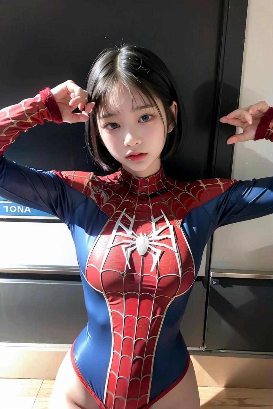 (masterpiece), best quality, perfect body, 18yo GIRL, spiderman suit,  <lora:fer_ry4999-02:1>