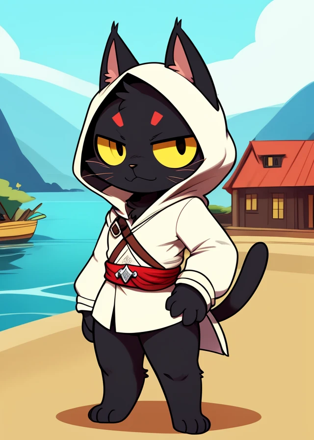 by Nulloffset, by Jijis-Waifus, by Argon Vile,
solo (toony chibi assassin's creed, chibi black cat:1.25),
black body, yellow eyes, white robe,
BREAK,
building, town, plant, mountatin, port harbor,
masterpiece, best quality, 4k, 2k, (high detail:1.25), absurd res