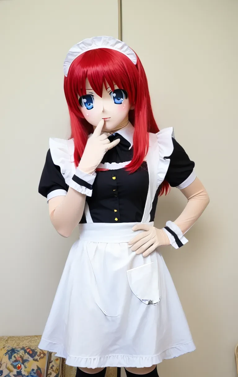 cosplay photo, animegao, 1girl, solo, maid uniform, blue eyes, red hair
<lora:agkr4pd6:1>