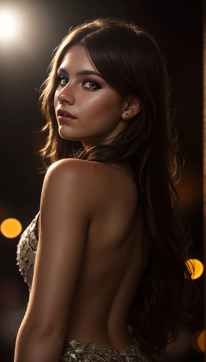 HyperSmoke, award winning portrait photo of an young norwegian woman, fair skin, bokeh, backlit, (brown color in detail:1.1), elegant atmosphere, realistic, intricate details, true skin tone, dark backround <lora:lowkey_v1.1:1>