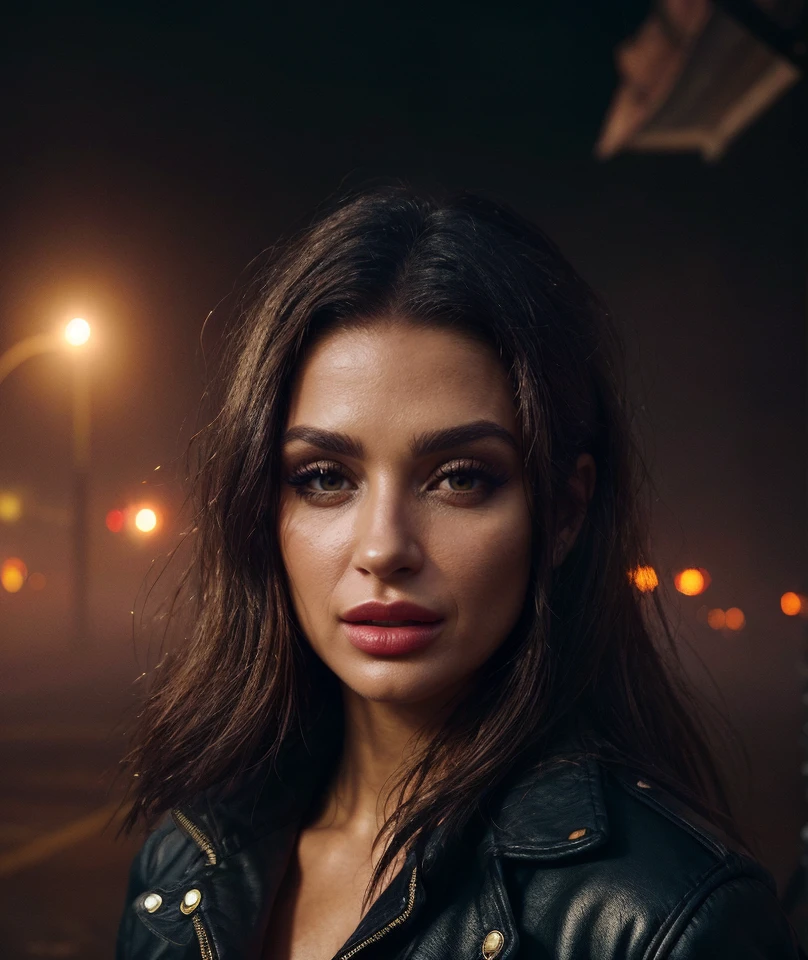 cinematic photo <lora:quiron_SusyGala_v2_Lora:0.87> SusyGalaQuiron, (best quality), (detailed), film grain, skin details, 4k, photoshoot of amazing woman, realistic, Dappled Light, (look at viewer), (skin texture), (realistic texture skin), cinematic light, sidelighting, best shadow, RAW, (Dutch angle), red ( lanterns ) in background, fog, fireworks and fog far background, fire, lighting, intricate detailed, . 35mm photograph, film, bokeh, professional, 4k, highly detailed