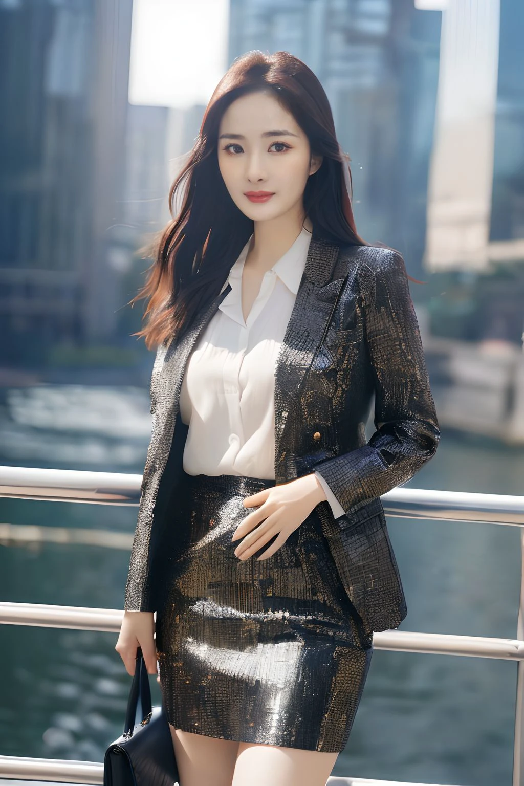 <lora:yangmi_mj7_5g:0.6>yangmi,suit skirt,Best quality,masterpiece,ultra high res,photorealistic,raw photo,unity 8k wallpaper, soft light, detailed face