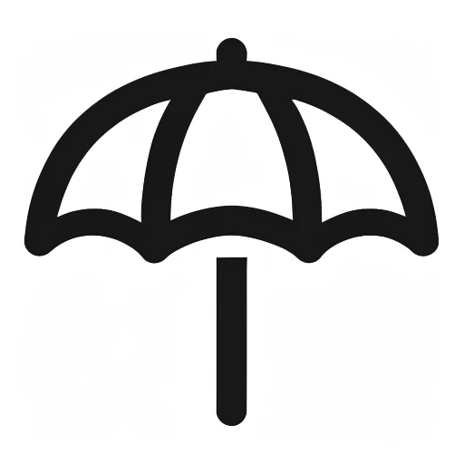 (unbrella icon),icon,black outlines,bold outlines,Rounded corners,smooth,white_background,
(Minimalism),monochrome,vector,best quality,masterpiece,