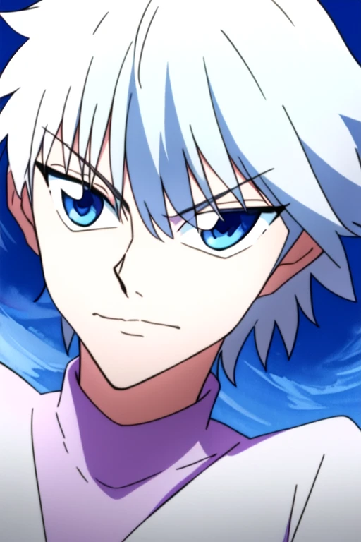 masterpiece, best quality, photorealistic, 1boy, male focus, <lora:killua_zoldyck:0.60>, killua_zoldyck, white hair, blue eyes, solo, looking at viewer, upper body, depth of field, (watercolor illustration, soft pastel colors:1.1), , , , <lora:kill_la_kill_style:1>, kill_la_kill_style