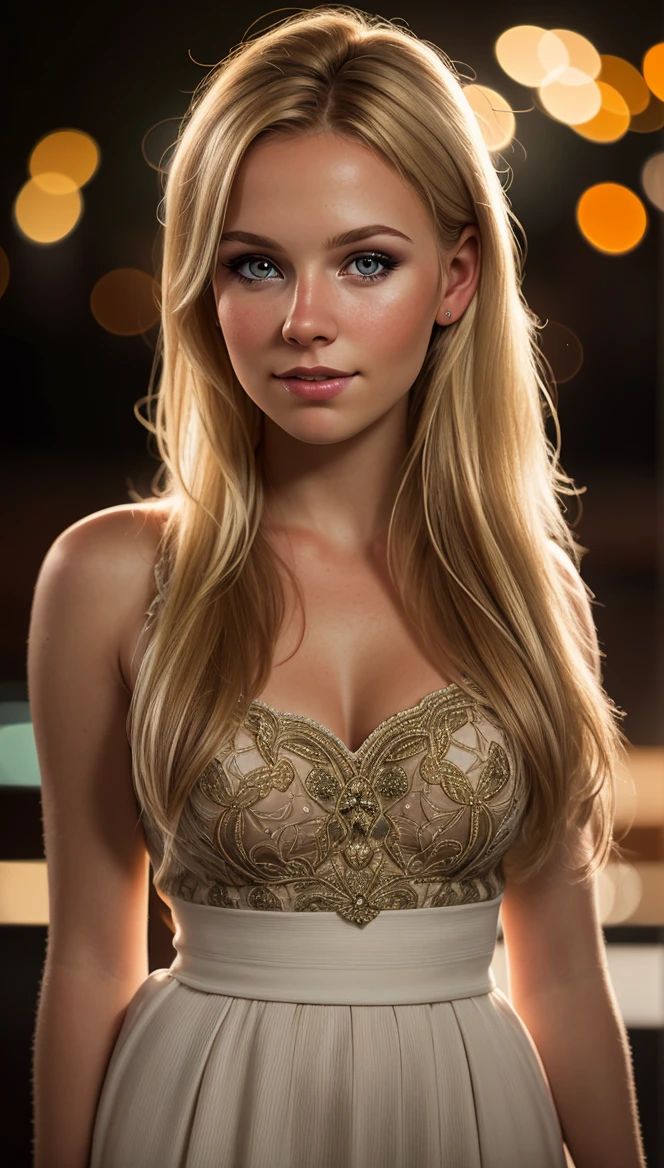 award winning portrait photo of an young norwegian woman, blond hair, fair skin, bokeh, backlit, (brown color in detail:1.1), elegant atmosphere, realistic, intricate details, true skin tone, dark backround <lora:lowkey_v1.1:1>