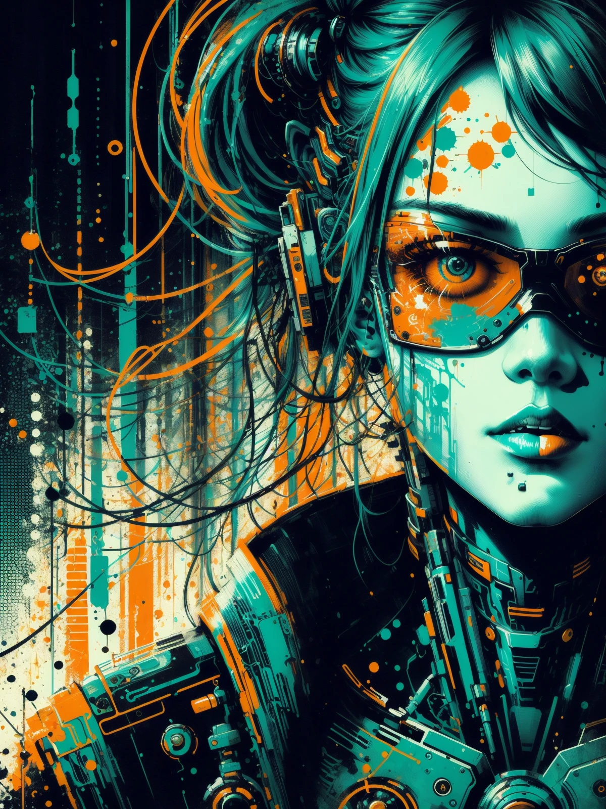 woman, mad-cbrpnksplshrt, dark background, close-up, portrait, <lora:Splash_Art_SD1.5:0.7>, (masterpiece:1.2), best quality, (hyperdetailed, highest detailed:1.2), high resolution textures