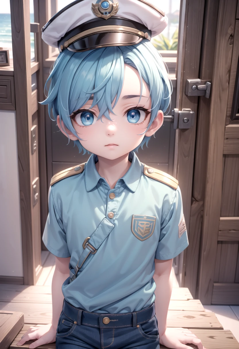 <lora:aoi-SD-v1.0:0.6> ,1 boy, (solo:1.2), aoi, blue hair, masterpiece, beach, blue eyes, cute shirt, (blue captain cap:1.2), pants, petite, male focus, male body features,
(masterpiece:1.2), best quality, high resolution, unity 8k wallpaper, (illustration:0.8), (beautiful detailed eyes:1.6), extremely detailed face, perfect lighting, extremely detailed CG, (perfect anatomy),
The soft lighting and detailed surroundings create an immersive environment where imagination runs wild hyper-detailed, hyper-detailed face, high quality visuals, dim Lighting, sharply focused, octane render, 8k UHD,
GS-Boyish