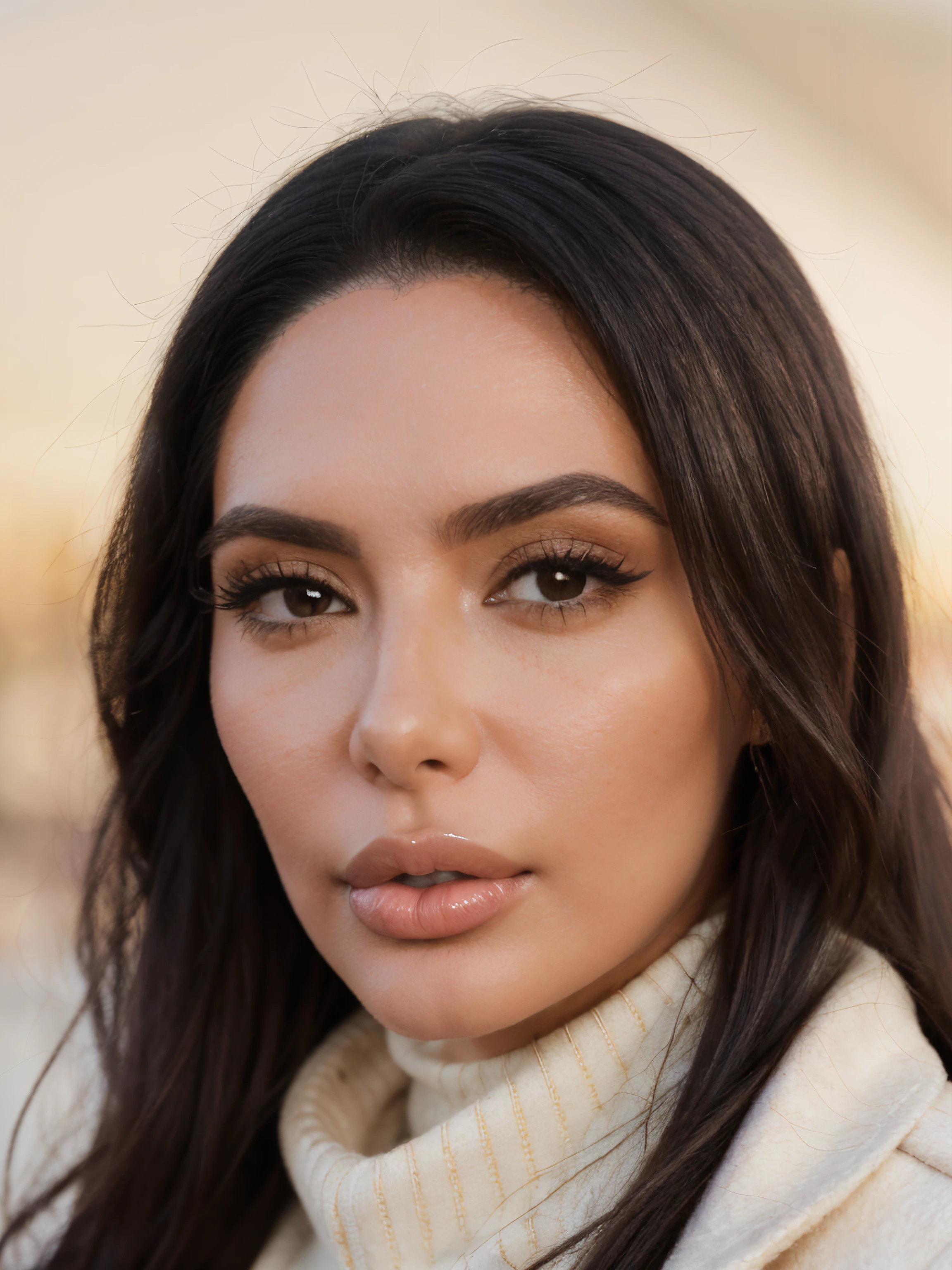 (closeup headshot:1.2), lelastar, a photo of a beautiful woman, perfect long hair, (wearing wool coat, turtleneck jumper:1.2),,,, (simple colorful background:1.2), (cinematic, film grain, movie still:1.3), (color picture:1.1), (looking at viewer), shot with Fuji XT3, <lora:lelastar:1>