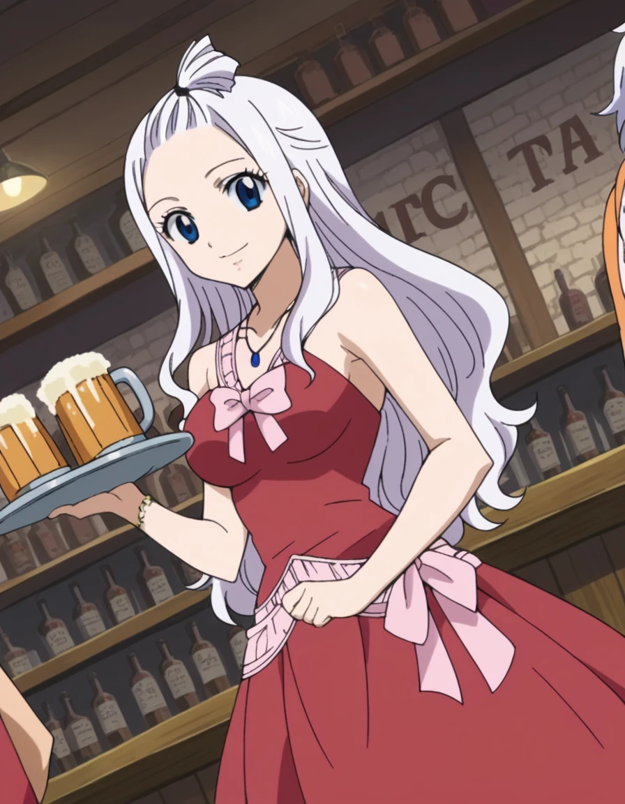 score_9, score_8_up, score_7_up, source_anime,
mirajanestrauss, <lora:mirajane-strauss-ponyxl-lora-nochekaiser:1>,
mirajane strauss, long hair, blue eyes, white hair, forehead, smile,
dress, bare shoulders, jewelry, necklace, red dress, ribbon, pink ribbon,
indoors, bar, tray, beer, mug,
looking at viewer, dutch angle, cowboy shot,