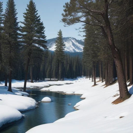 winter valley, snow, pine trees, hazy blue sky, ((BOBROSS))