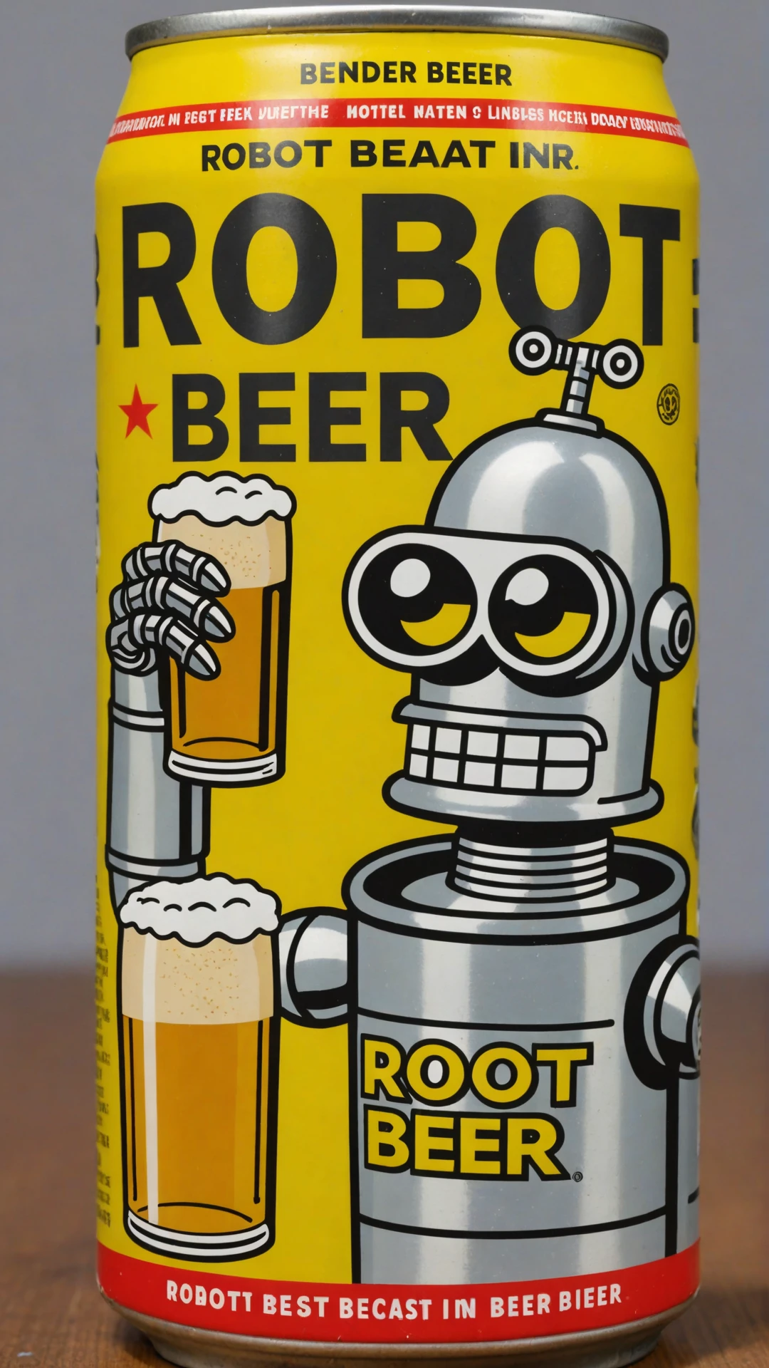 photo of Bender in beer can with text that says "robot beer"