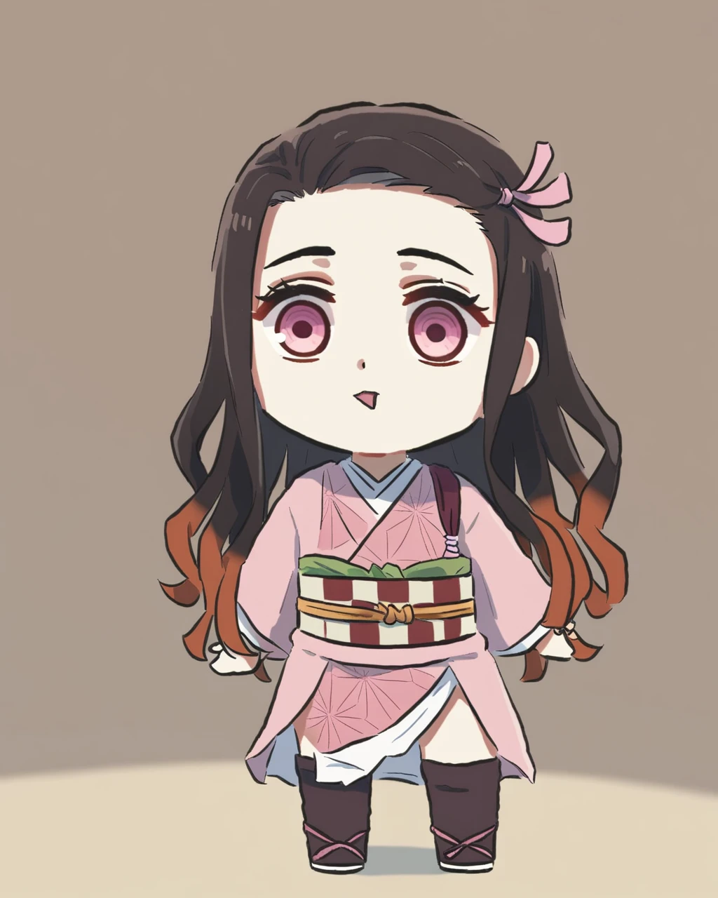 masterpiece, best quality, very aesthetic, absurdres, <lora:Xinzoruo_Shinzo_Shinkun_Style2_AnimagineXLv3-000005:1:lbw=sdxloutall> xinzoruo, chibi, full body, solo,
looking at viewer,
1girl, kamado nezuko, kimetsu no yaiba, pink japanese clothes,