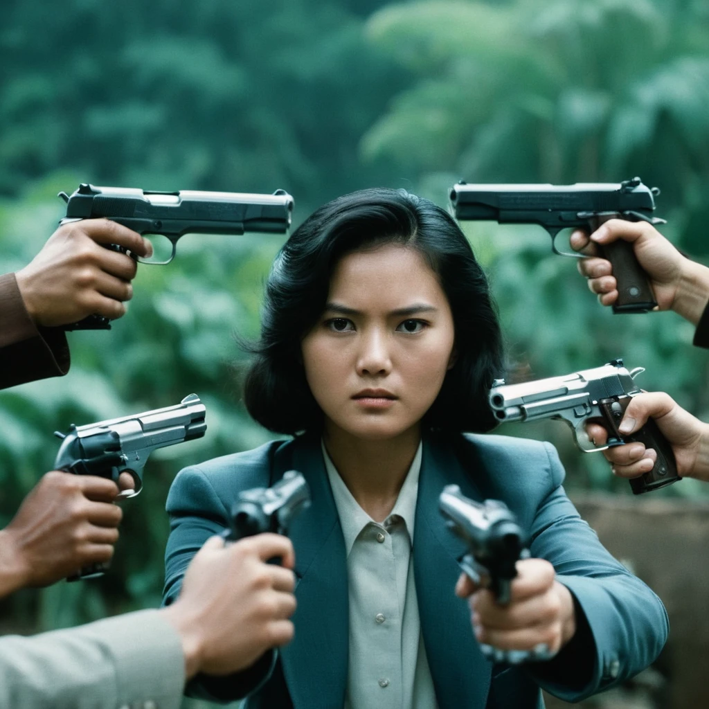 cinematic film still of <lora:Hong Kong action cinema style:1>
<lora:Kodak Motion Picture Film Style v4:0.3>
In the 1980's In Hong Kong China a woman surrounded by a bunch of guns in hands,1girl,looking at viewer,black hair,holding,weapon,multiple different boys,necktie,solo focus,holding weapon,gun,formal,suit,holding gun,handgun,dual wielding,6+boys,multiple hands,many hands,many weapons,realistic,trigger discipline,revolver,finger on trigger,m1911,gun to head,Asian,cinematic,action-themed,violence,aim,aiming,pointing,Kodak,Film style,movie style,film grain,film contrast,action packed,serious,stunt,Hong Kong action cinema style,Asian,cinematic,action-themed,violence,aim,aiming,pointing,Kodak,Film style,movie style,film grain,film contrast,action packed,serious,stunt,Hong Kong action cinema style,multiple boys, shallow depth of field, vignette, highly detailed, high budget, bokeh, cinemascope, moody, epic, gorgeous, film grain, grainy