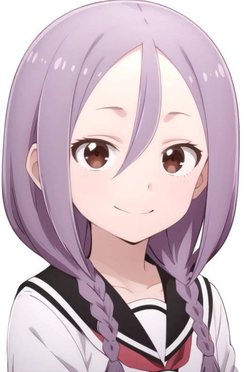solo, 1girl, looking at viewer, 2D, anime, anime coloring, upper body, (solid white background:1.3), <lora:urushi-soredemo:0.8>, urushi yaotome, school uniform, looking at viewer, smile