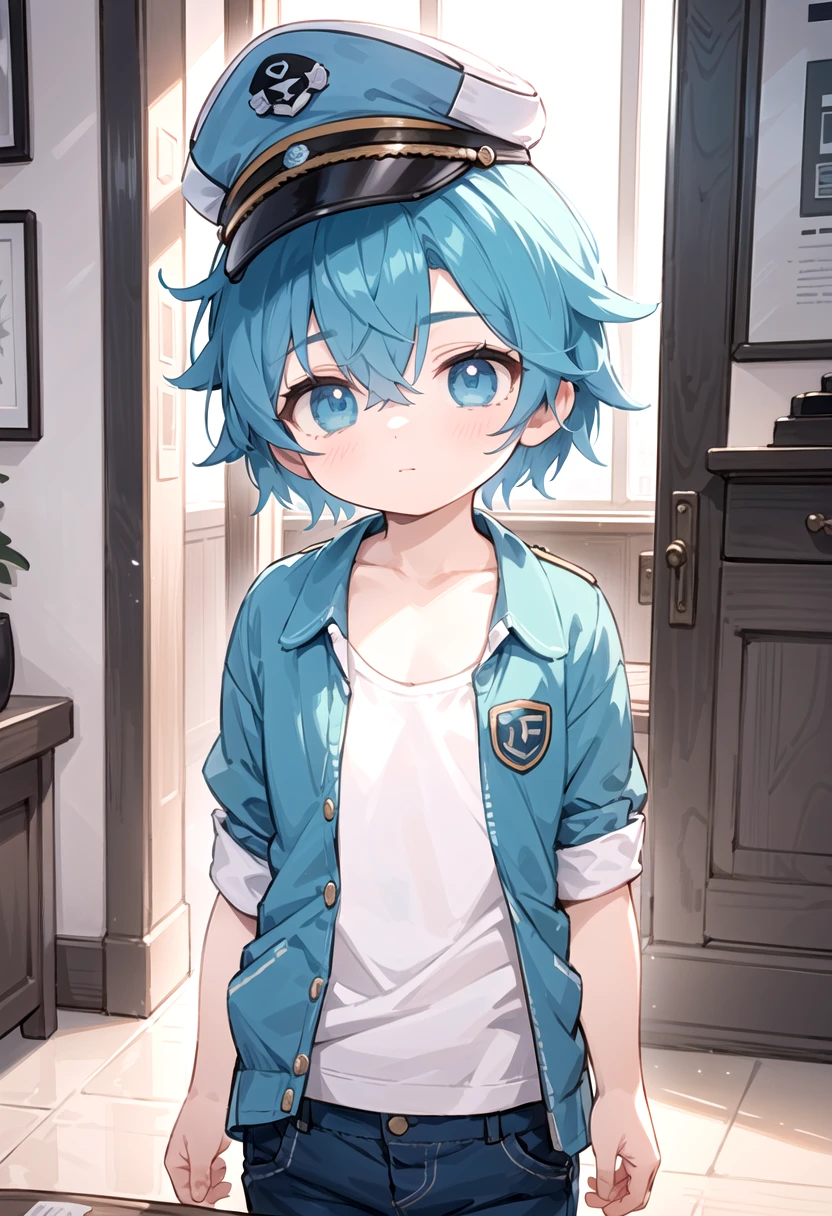 <lora:aoi-SD-v1.0:0.6> ,1 boy, (solo:1.2), aoi, blue hair, masterpiece, beach, blue eyes, cute shirt, (blue captain cap:1.2), pants, petite, male focus, male body features,
(masterpiece:1.2), best quality, high resolution, unity 8k wallpaper, (illustration:0.8), (beautiful detailed eyes:1.6), extremely detailed face, perfect lighting, extremely detailed CG, (perfect anatomy),
The soft lighting and detailed surroundings create an immersive environment where imagination runs wild hyper-detailed, hyper-detailed face, high quality visuals, dim Lighting, sharply focused, octane render, 8k UHD,
GS-Boyish