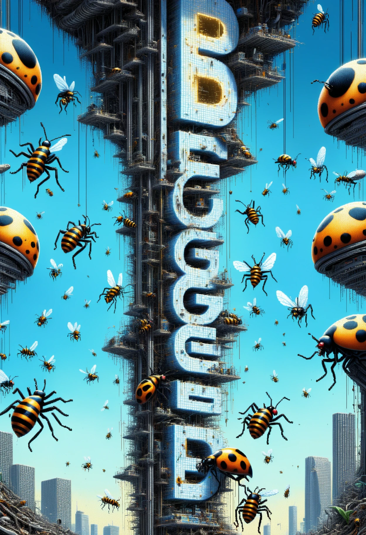 DonM8u663dXL, text "BUGGED!", hyper detailed masterpiece, dynamic realistic digital art, awesome quality,disintegrating locale,productivity space elevator,two-toned thebes depth peeling,time perception, created,winding,engineering labs,leaching,dappled light,polluted,languages,poorly lit <lora:DonM8u663dXL-000008:1>