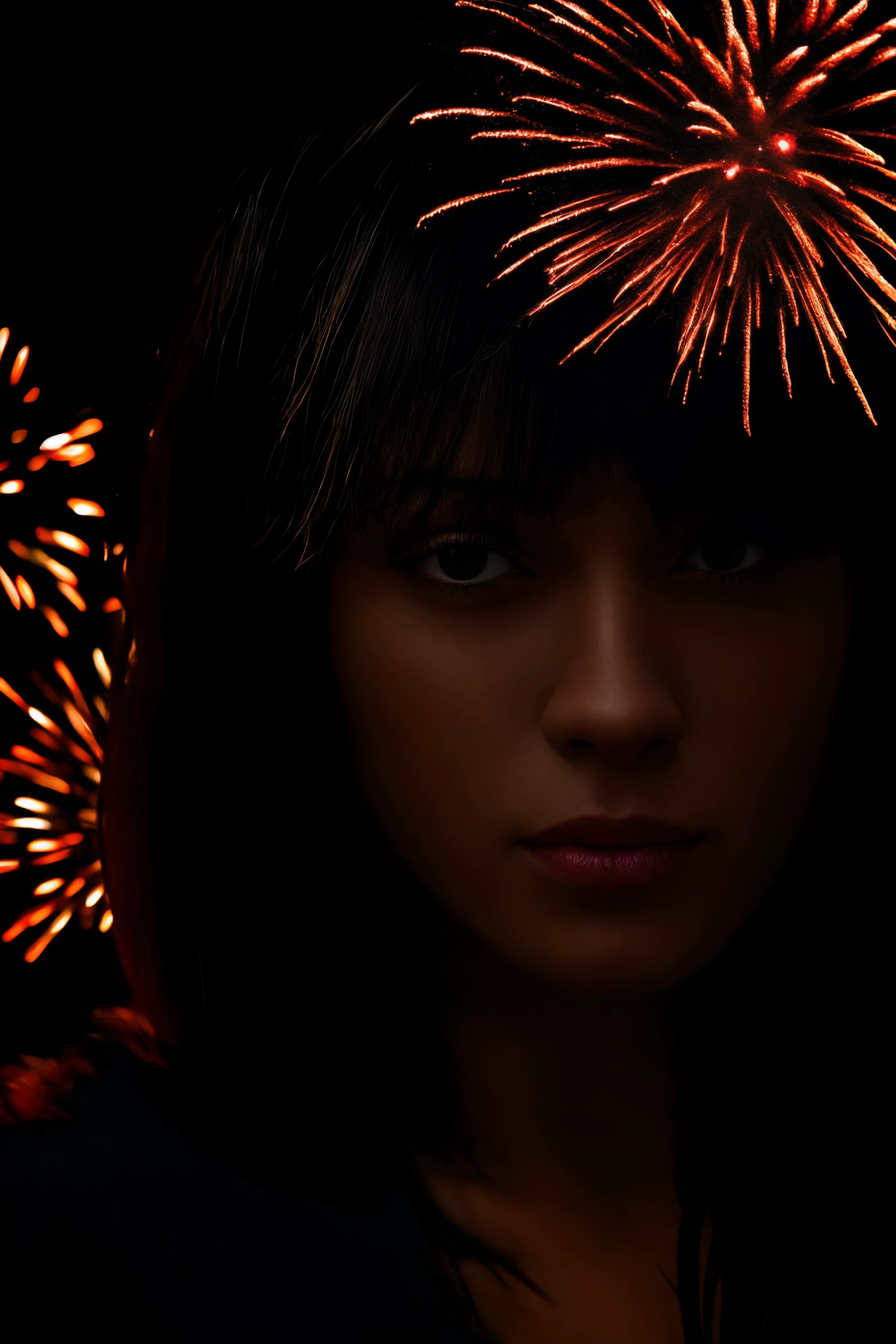 woman closeup, Fireworks, dark sky, beautiful, <lora:dynamic_shot_08_fireworks_photography:0.75> 
highres, high quality, high resolution, hd, 4k, masterpiece,