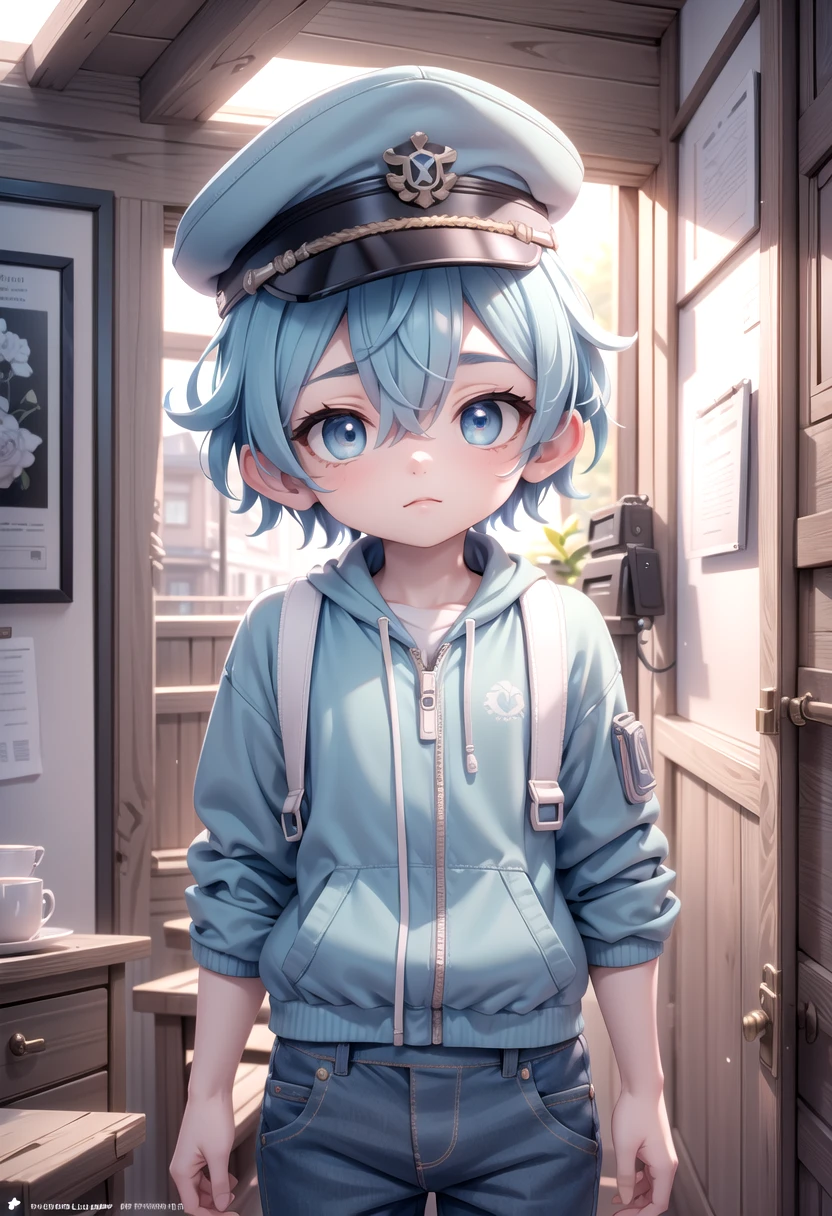 <lora:aoi-SD-v1.0:0.6> ,1 boy, (solo:1.2), aoi, blue hair,  masterpiece, beach, blue eyes, cute shirt, (blue captain cap:1.2), pants, petite, male focus, male body features,
(masterpiece:1.2), best quality, high resolution, unity 8k wallpaper, (illustration:0.8), (beautiful detailed eyes:1.6), extremely detailed face, perfect lighting, extremely detailed CG, (perfect anatomy),
The soft lighting and detailed surroundings create an immersive environment where imagination runs wild hyper-detailed, hyper-detailed face, high quality visuals, dim Lighting, sharply focused, octane render, 8k UHD,
 GS-Boyish