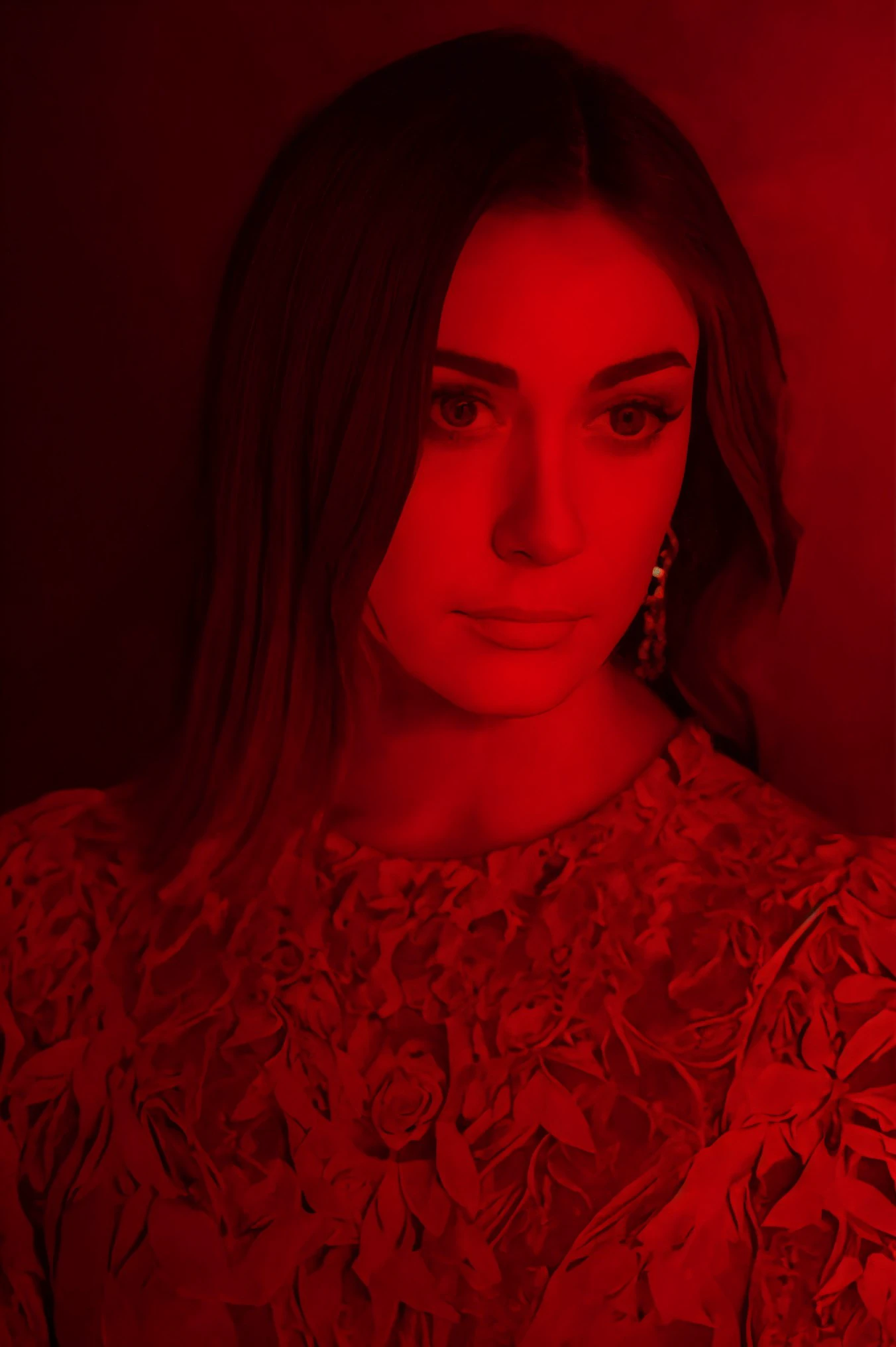 woman  20 years young, European,  longViolet dress,
 ([Jacqueline( :0)Bisset|sarah james|katy( :0)perry]:0.9) closeup
red light portrait, red theme, monochrome,  <lora:dynamic_shot_28_red_light_portrait:0.85>
(City park and autumn leaves falling at background:0.8),
highres, high quality, high resolution, hd, 4k, masterpiece, realistic,