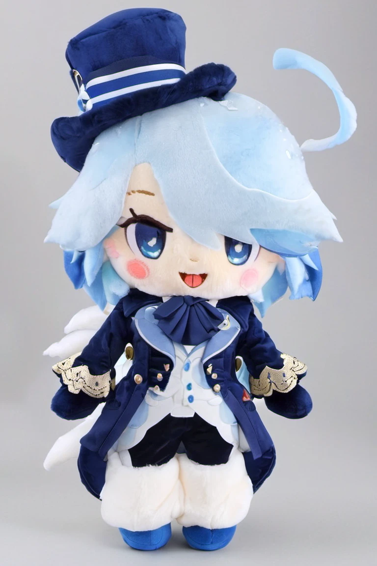 stuffed-toy,1girl,full body,solo,blue_headwear,looking_at_viewer,white_background,open_mouth,blush,simple_background,tears,hands_on_hips,long_sleeves,blue_jacket,tearing_up,white_gloves,top_hat,ascot,short_hair,white_shirt,flying_sweatdrops,brooch,black_gloves,<lora:furina_SDXL-000008:0.8>,<lora:stuffed-toy_XL:1.5>,