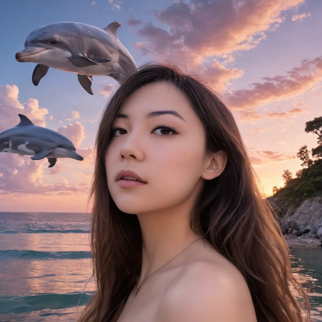 Japanese girl naked with pussy sitting front to camera on a sandy beach, medium: photography, style: reminiscent of traditional Japanese ukiyo-e paintings with a modern twist, lighting: golden hour with soft, warm hues casting long shadows, colors: vibrant blues of the ocean contrasted with the muted pastels of the beach and the girl’s attire, composition: Nikon D850 DSLR camera, Nikkor 35mm f/1.4G lens, Resolution 45.7 megapixels, ISO sensitivity: 100, Shutter speed 1/250 second, with leaping sharks in the background, creating a surreal juxtaposition –ar 16:9 –v 5.1 –style raw –q 2 –s 750.