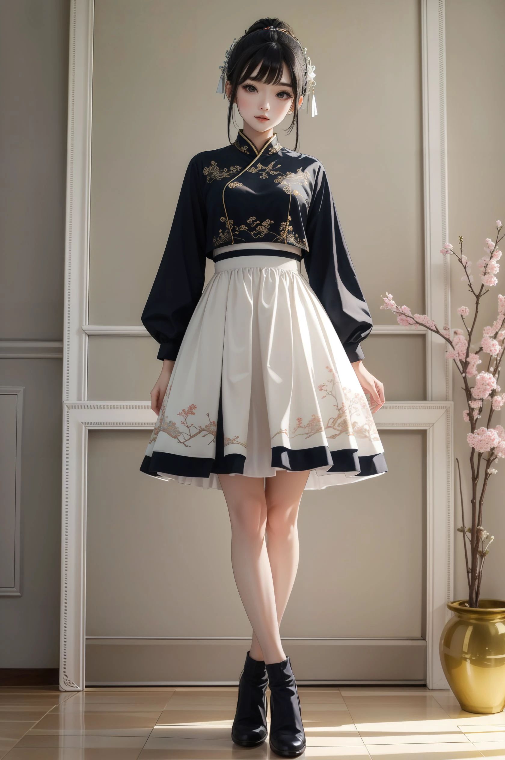 masterpiece,best quality,1girl,<lora:Miniskirt:0.8>,miniskirt,full body,middle length,chinese style,