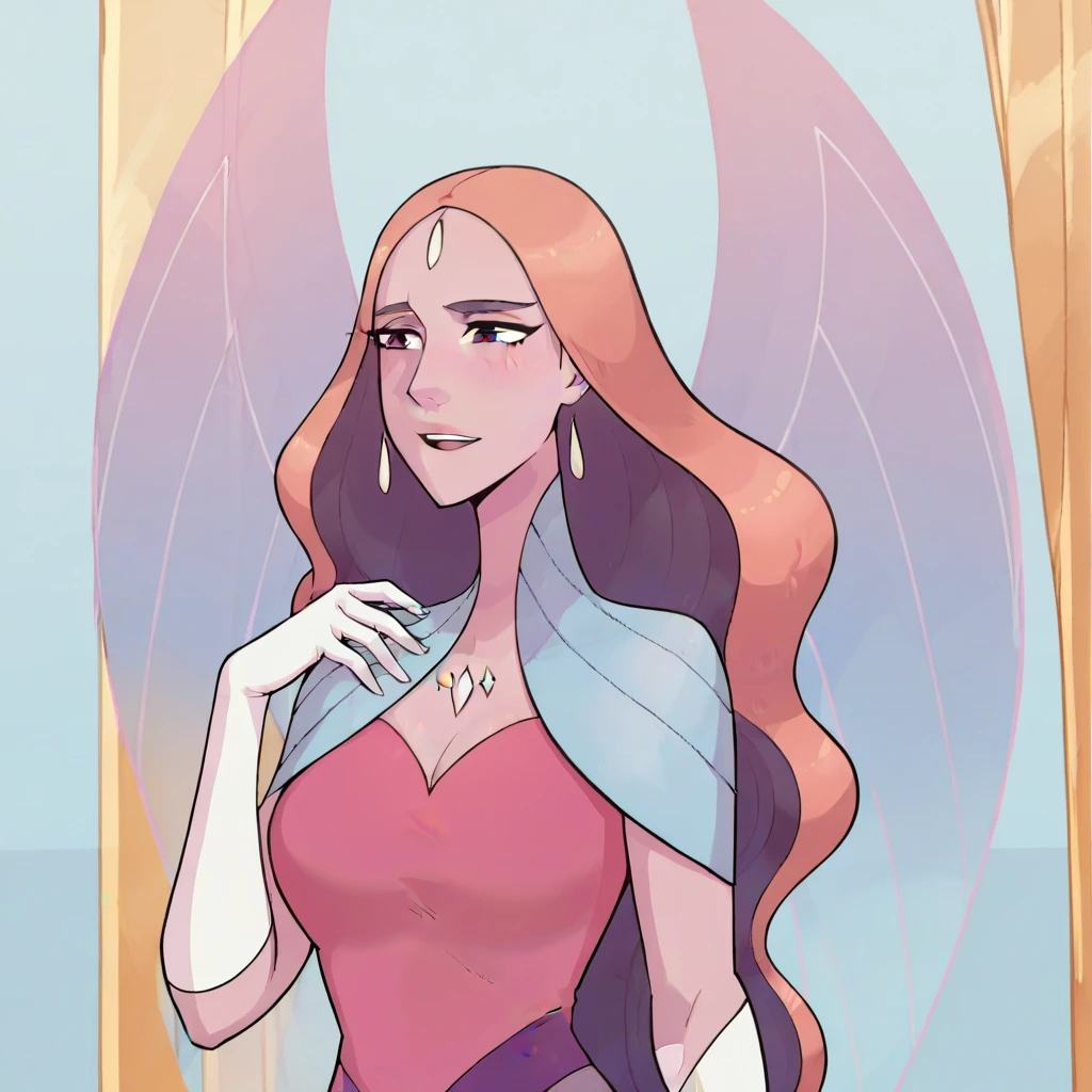 queen angela (she-ra and the princesses of power), Women, Futanari, huge cock, cock in sight, big breasts, wearing a wedding dress, beautiful wedding costume, without veil, alone,