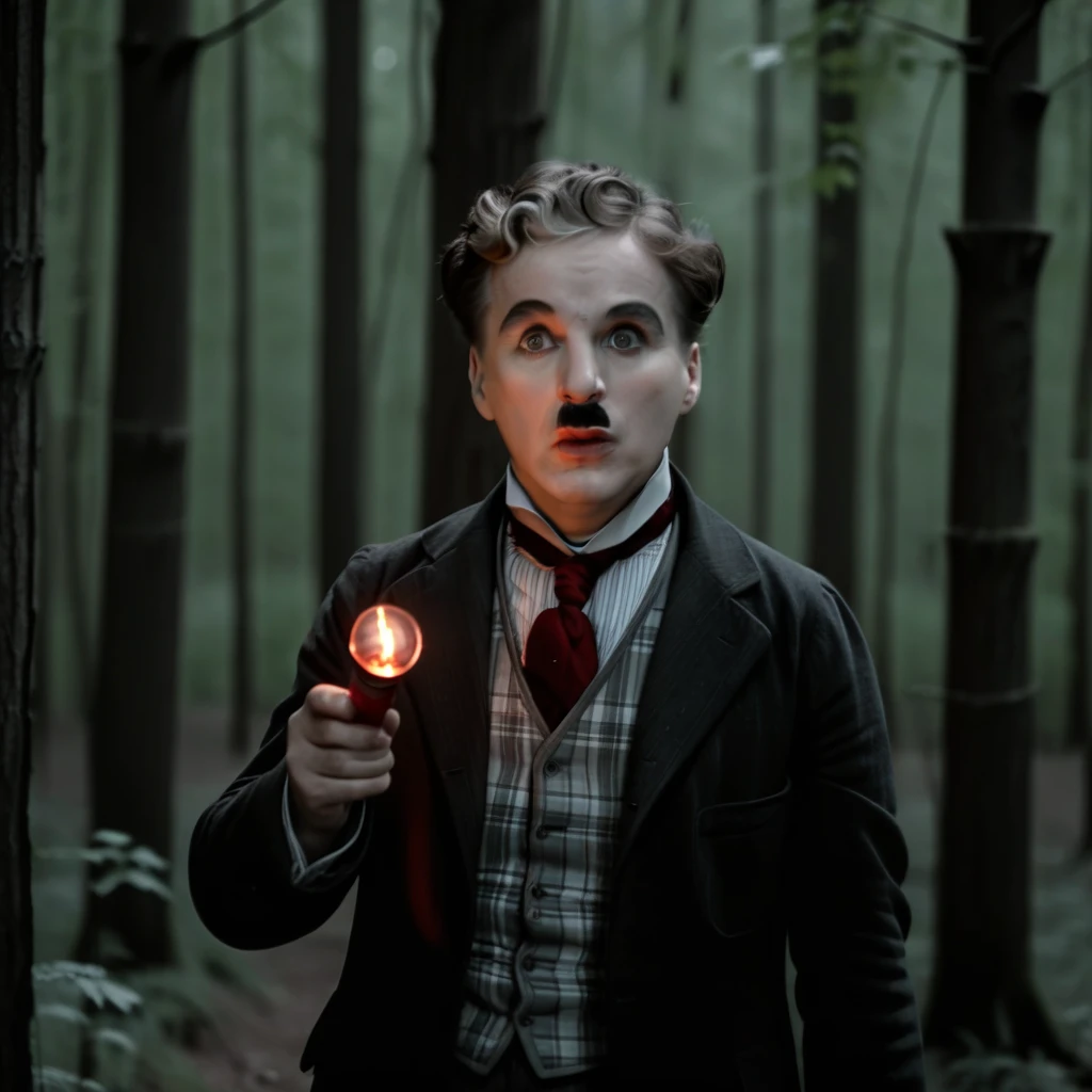 <lora:SDXL Chaplin films The Great Dictator-000002:0.8>
Chaplin films, best quality, high quality, highres, masterpiece, sharpening, 3D, animated, outdoors,
cinematic film still CntDK, forest background, Holding a wine bottle filled with fireflies, shallow depth of field, vignette, highly detailed, high budget, bokeh, cinemascope, moody, epic, gorgeous, film grain, grainy, pilot,
looking at viewer, male focus,