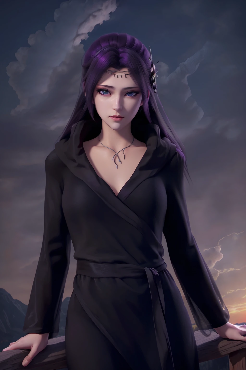 <lora:yunzhi-Y001:0.9>,yunzhi,black robe,solo,long hair,1girl,black hair,(veil:1.2),black veil,sky,long sleeves,looking at viewer,blue eyes,robe,cloud,hood,hood down,wide sleeves,purple hair,<lora:bg_imgs-10:0.5>, bg_imgs,, best quality , masterpiece, illustration, an extremely delicate and beautiful, extremely detailed ,CG,unity,8k wallpaper, Amazing, finely detail, masterpiece, best quality,official art,extremely detailed CG unity 8k wallpaper,absurdres, incredibly absurdres, huge filesize , ultra-detailed, highres, extremely detailed,beautiful detailed girl, extremely detailed eyes and face, beautiful detailed eyes,light on face,