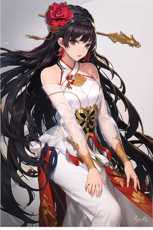 ,witch\(second_awakening\),<lora:witch(second_awakening)-000018:0.9>,hairpin,head flower,long hair,white flat highheels,