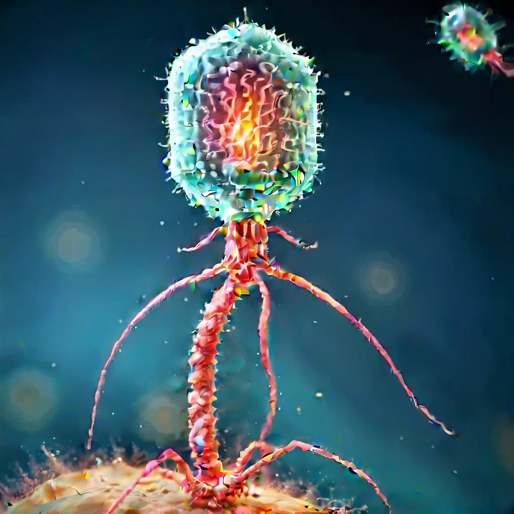 <lora:Phage_XL-000014:1> phage, monoclone, attacking bacteria
