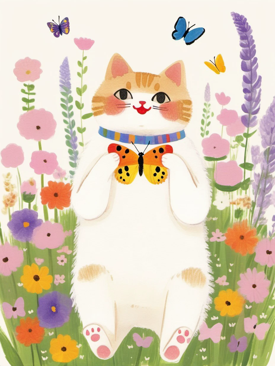 masterpiece, high quality,a cat, cute, catch butterfly, in the garden,hand drawing,illustration <lora:J_drawing XL:0.8> j_drawing