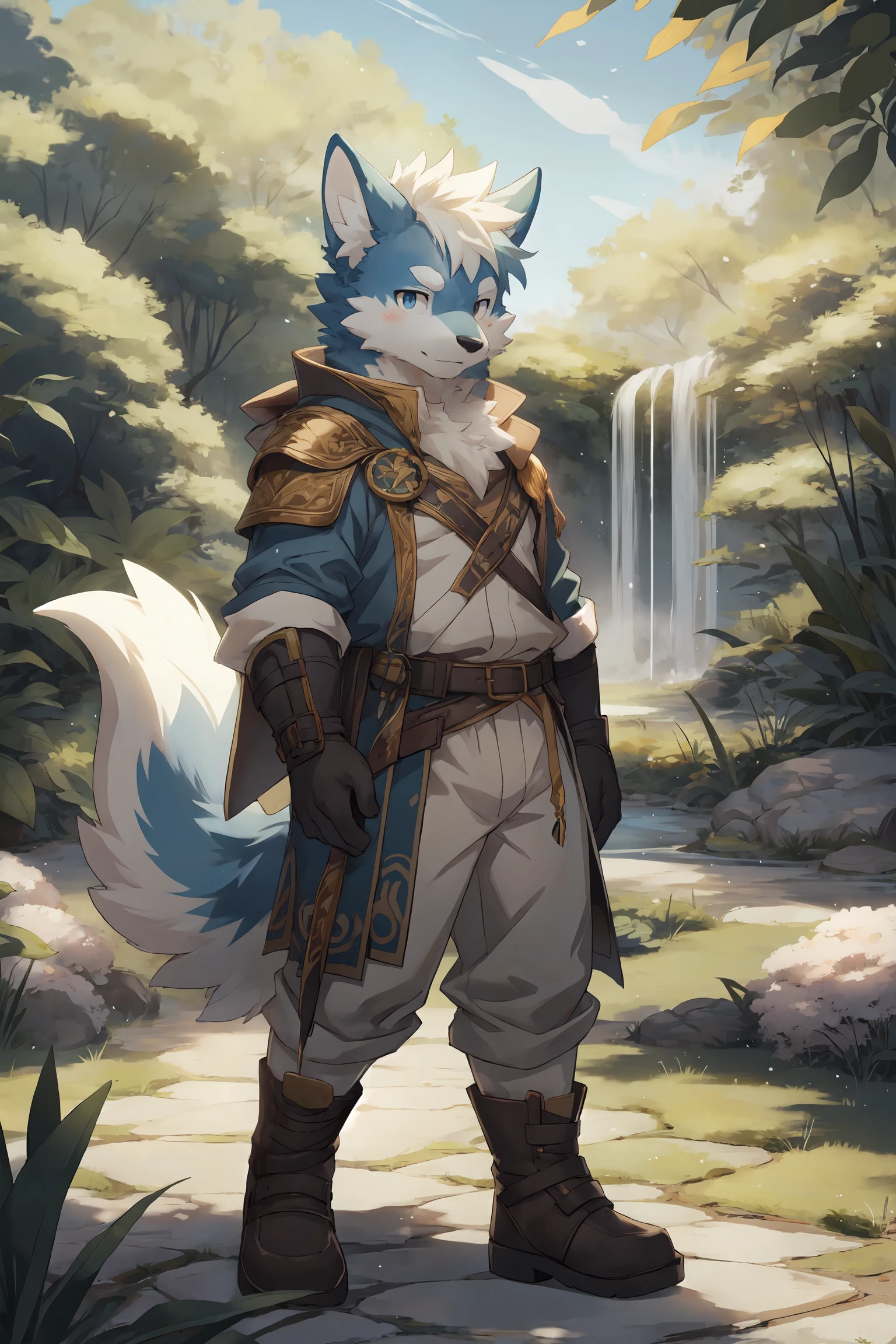 1boy,boy,solo,furry,kemono,anthro,tail,fantasy,botanical garden,plant,