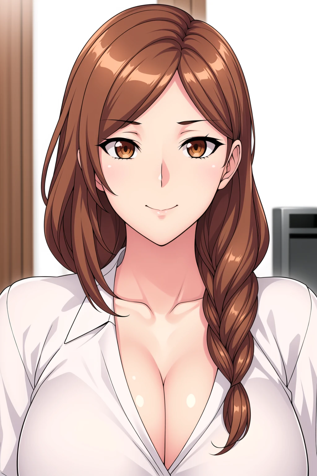 Simple White Background,
pink shirt, pencil skirt,collarbone, cleavage, puffy sleeves,
<lora:Kaede_Shiina_Adam-KK77-V1:0.5>,office lady,<lora:SaiminSeishidou_Lesson_Style-KK77-V1:0.3>,
brown eyes, brown hair,bangs,Long hair,(single_braid:0.5),
<lora:Oda_Non_Style-KK77-V2:0.3>,<lora:more_details:0.1>,
1 girl, 20yo,Young female,Beautiful long legs,Beautiful body,
Beautiful Nose,Beautiful character design, perfect eyes, perfect face,expressive eyes,perfect balance,
looking at viewer,(Focus on her face),closed mouth, (innocent_big_eyes:1.0),(Light_Smile:0.3),
official art,extremely detailed CG unity 8k wallpaper, perfect lighting,Colorful, Bright_Front_face_Lighting,White skin,
(masterpiece:1.0),(best_quality:1.0), ultra high res,4K,ultra-detailed,
photography, 8K, HDR, highres, absurdres:1.2, Kodak portra 400, film grain, blurry background, bokeh:1.2, lens flare, (vibrant_color:1.2),professional photograph,
(Beautiful,large_Breasts:1.4), (beautiful_face:1.5),(narrow_waist),