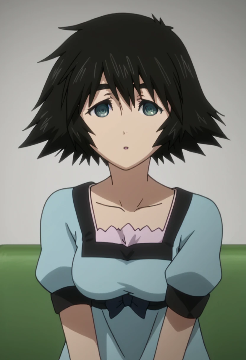 <lora:shiina_mayuri:1> shiina mayuri black hair, collarbone, shiina mayuri, short hair, solo