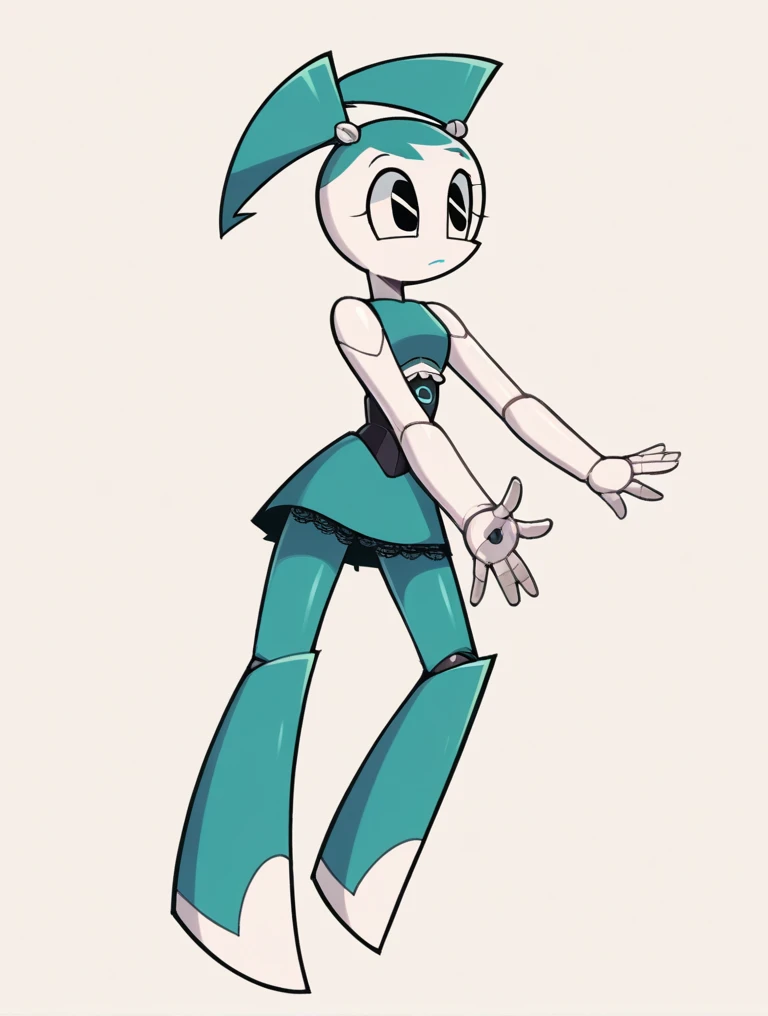score_9, score_8_up, score_7_up, score_6_up, score_5_up, score_4_up, source_anime, BREAK
(1girl, solo:1.2), simple background, <lora:XJ-9:0.8> xj9, robot girl, black eyes, aqua hair, ((lace-bodysuit)), ((leather-skirt)), ((over-the-knee-boots)), (((pantyhose))), style parody,
