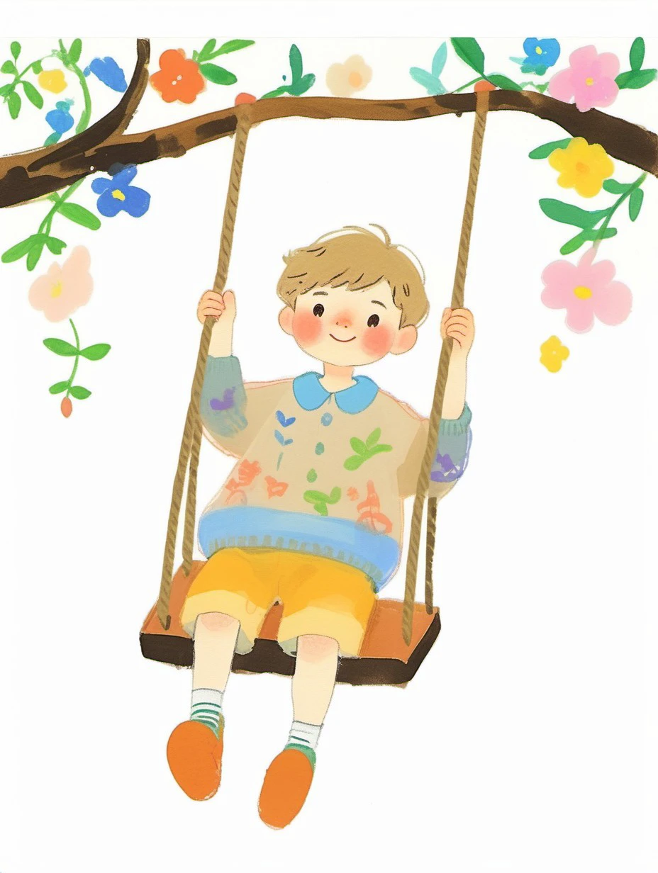masterpiece, high quality, A cute little boy is swinging ,hand drawing,illustration <lora:J_drawing XL:0.8> j_drawing