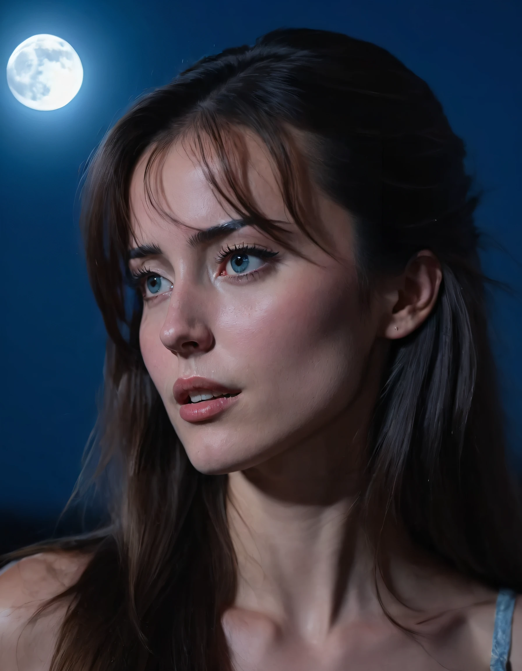 (((masterpiece))), (((best quality))), (1 woman), looking away from viewer, shoulderlong hair, falling on one side, side bangs, (realistic),  beautiful face, (sharp focus),(cinematic lighting),(extremely detailed), high contrast, moon surface in back, blue glowing. Di1araa, with her flawless beauty and intricately crafted features, stood under a moonlit night with the lunar surface as a backdrop, her side bangs framing one side of her face while her long, flowing shoulder-length hair cascaded on the other side, as she gazed away from the viewer in a moment of contemplation, captured by the perfect cinematic lighting and an extreme attention to detail. Di1araa.s <lora:jwgzyv18e06a4fbcbx65d:1>