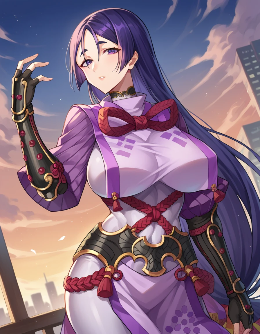 rinko, rinkooutfit, purple bodysuit, underboob cutout,long hair,high  ponytail,purple eyes, ninja, shiny clothes, impossible bodysuit, skin tight,  fishnets,arm guards,1girl,(8k, RAW photo, best quality, masterpiece:1.2),  ((best quality)), cinematic light, (finely detailed face:1.2),upper_body,hyperrealism, photorealistic detail, incredible accuracy, lifelike textures, masterful technique, jaw-dropping precision, artistic dedication,(vaginal penis:0.9), (1male 40yo Mafia, penis:1.2),(fellatio:1.4),city, dark sky, cloud, nsfw,(red blush,angry),((Shibari, arms behind back:1.1)), ((rope restraint)),from side