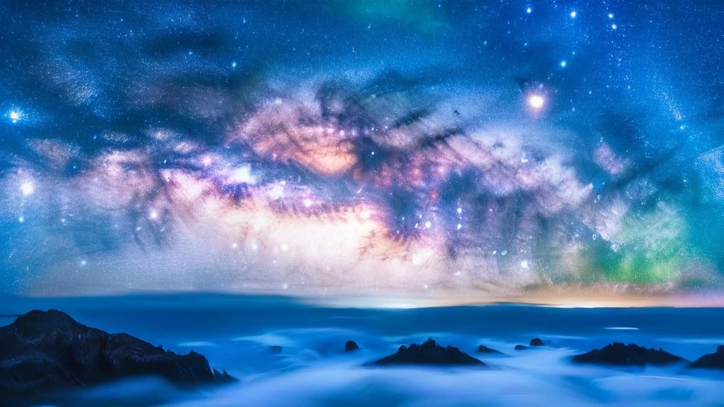 (masterpiece, best picture quality:1.3),realistic,starry sky,Realistic photography,no humans,lx, star, sky, scenery, night, starry sky, night sky, no humans, outdoors, milky way, ocean, <lora:lx-ç宿影-æç©ºXL1.0:1>