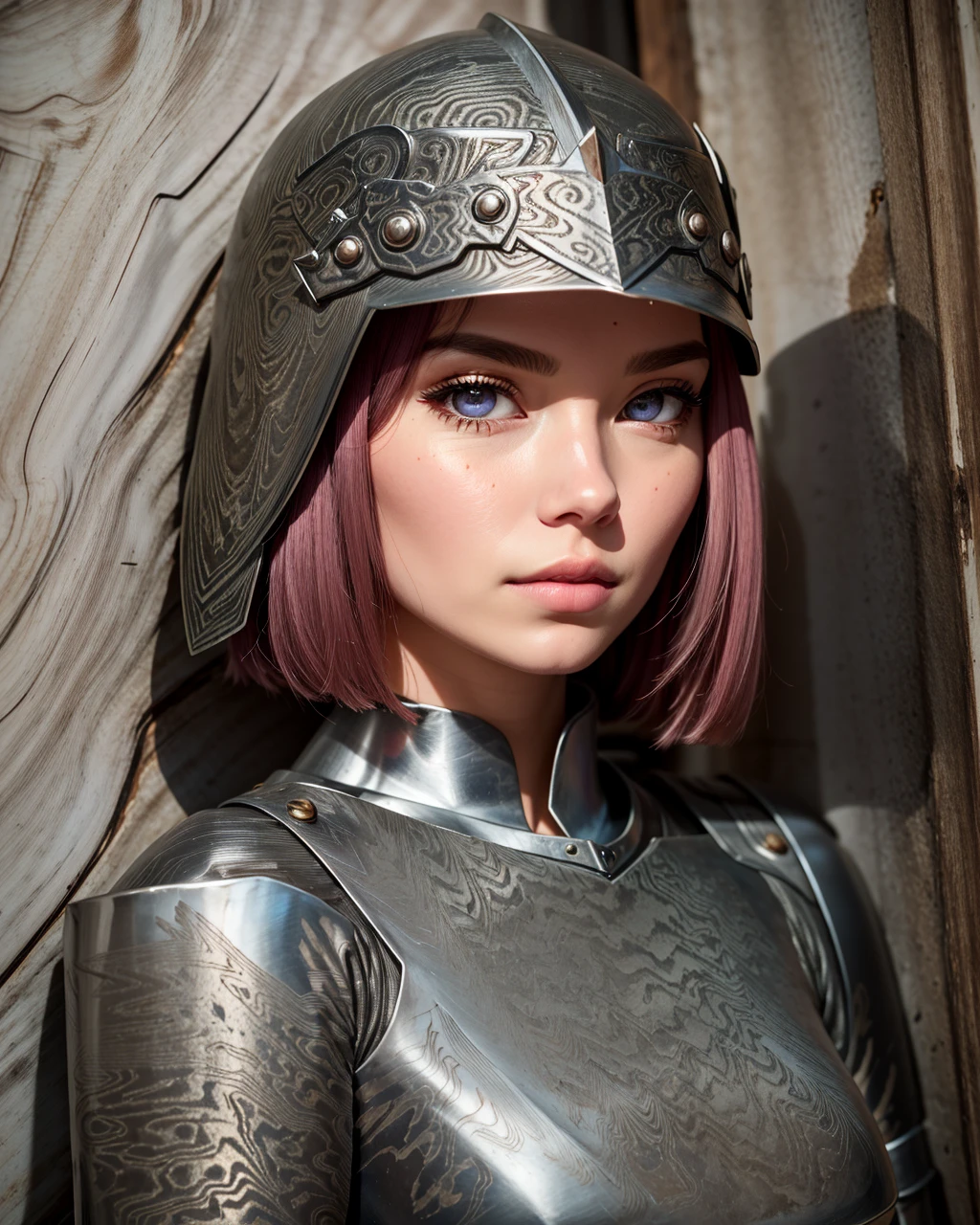 best quality,masterpiece,highly detailed,ultra-detailed,
<lora:neg4all_bdsqlsz_V3.5:-1>
<lora:Damascus:1.2> (Damascus:1.2), medieval,1girl,(Sallet),An armor made of helmet with a pointed rear,Miniature breasts ,, narrow waist, Half-Shaved Head with Neon Streaks - Pink and Purple , fantastic details full face, dot nose,detailed Tired-looking eyes, pink iris, thin eyebrows, rosy brown beautiful Detailed Eyes, lips at (Fortified Walls:1.3), Strong defensive structures enclosing medieval towns, providing security in times of peril,