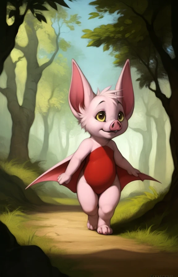  <lora:BelfryGhostbustersYif:0.9>  solo,   nude,  looking at viewer,   [Standing, walking, sitting,]  BelfryGhostbustersYif, Pink fur, yellow eyes, red belly, pig nose,
[day, Forest, clearing, sky, small houses, grass around the road,]  (beautiful, aesthetic, perfect, delicate, intricate, masterpiece,)   
(by honovy, by tojo the thief, by darkgem, by narse),